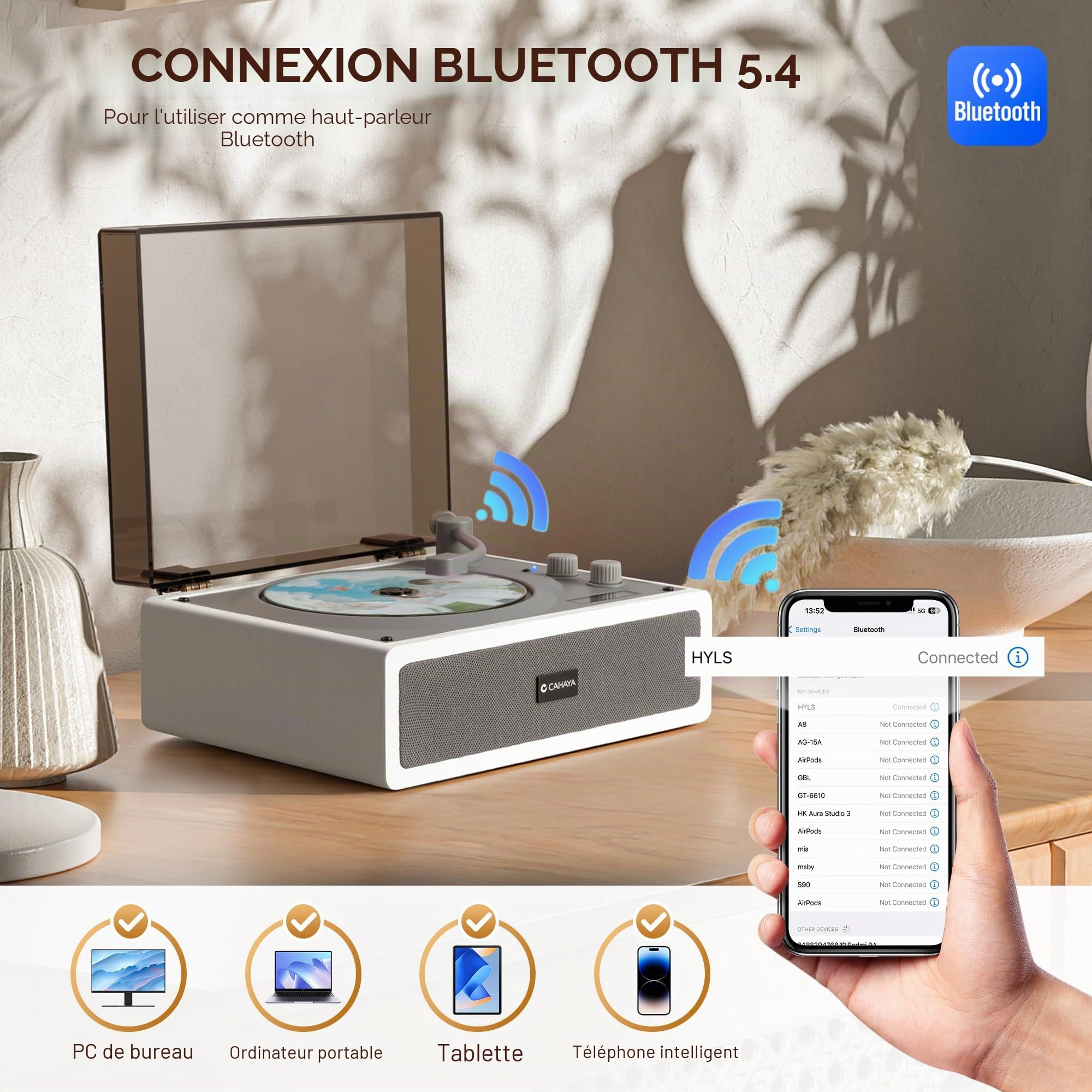 Lecteur CD portable CAHAYA pour usage domestique avec deux haut-parleurs Hi-Fi intégrés, télécommande et connexion pour téléphone et PC, parfait comme cadeau