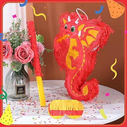 Miniatura 3 de Piñata de dragón de 16 pulgadas, piñata de dinosaurio con palo vendados y confeti, piñata de dinosaurio tiranosaurio, piñata de dinosaurio que