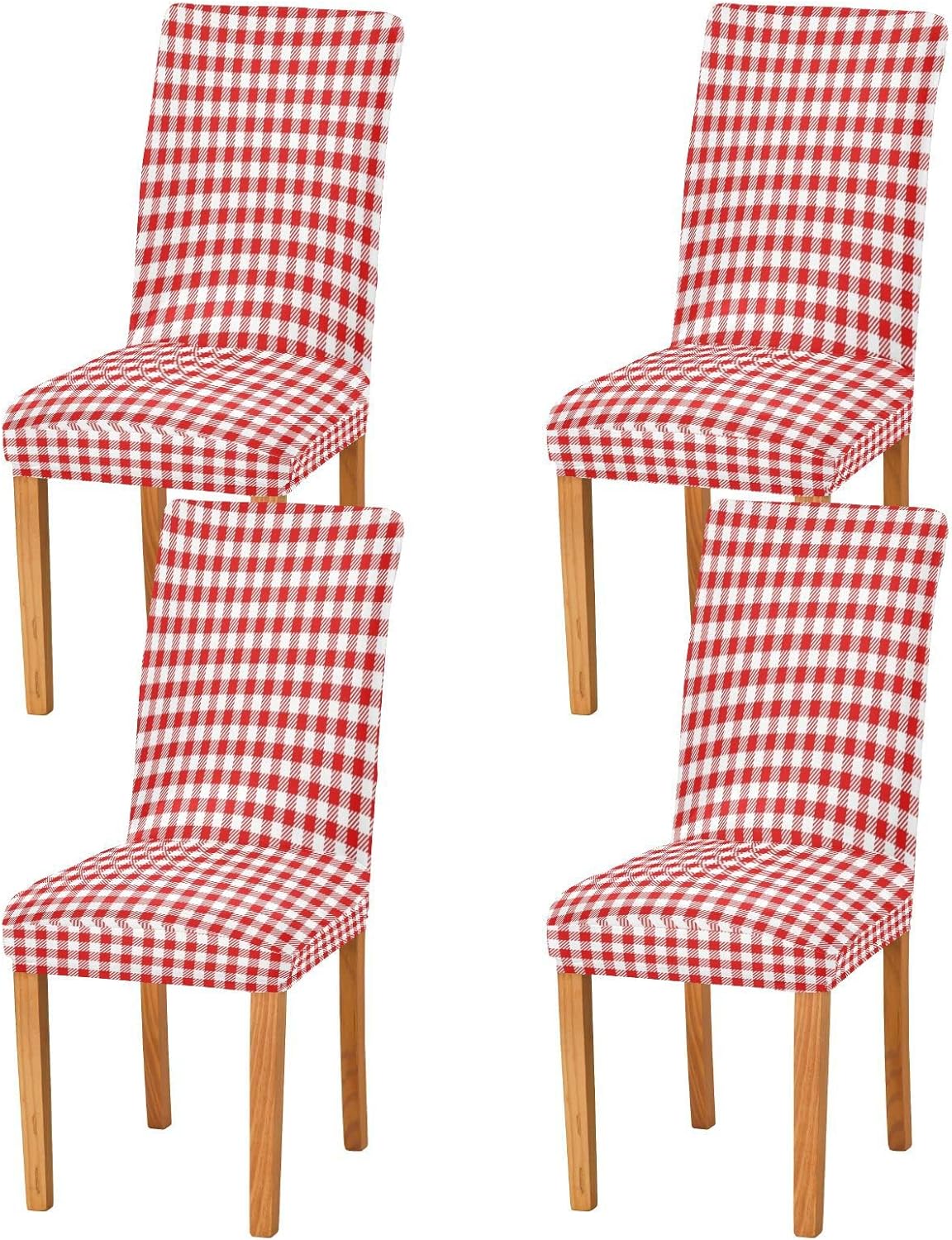 Red and White Checkered Italian Style Chair Covers for Dining Room Set of 4, Removable Stretch Chair Seat Covers Washable Kitchen Parsons Chair Slipcover Protector for Hotel, Restaurant, Banquet, Wedd