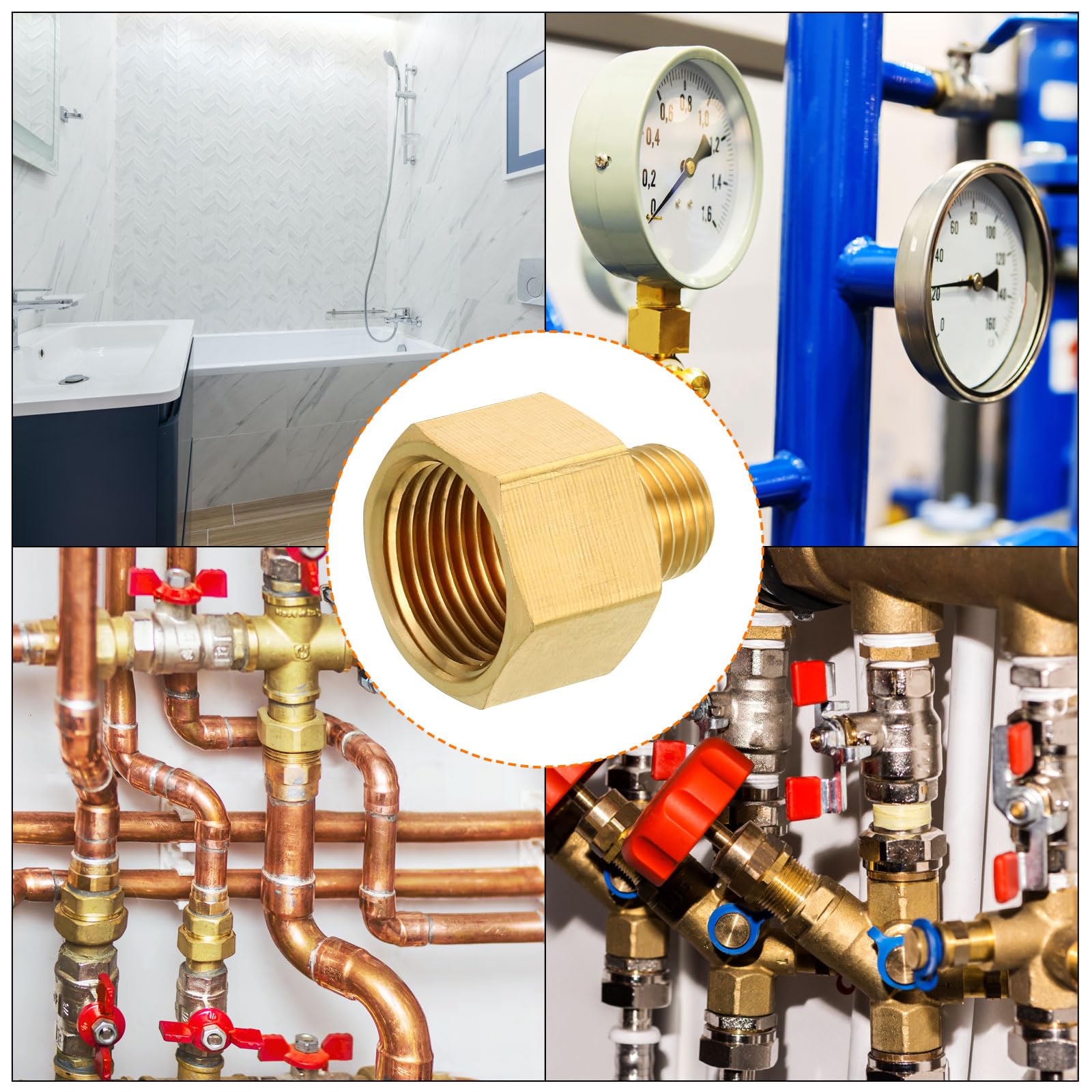 Sourcing Map 1/4 NPT Maschio X 1/4 NPT Femmina In Ottone Tubo Adattatore Riduttore Esagonale Per Trasferimento Di Gas Acqua, 2 Pezzi - Foto 10