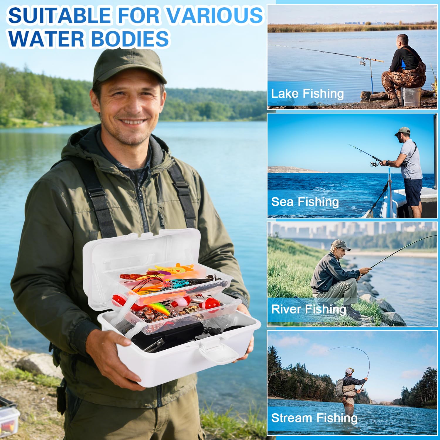 213 Pièces Accessoires de Pêche,Comprenant Plombs,Hameçons,Leurres et équipement,pour Les Poissons d'eau Douce et d'eau Salée pour Truite,Perche,Brochet,Sandre,Bar
