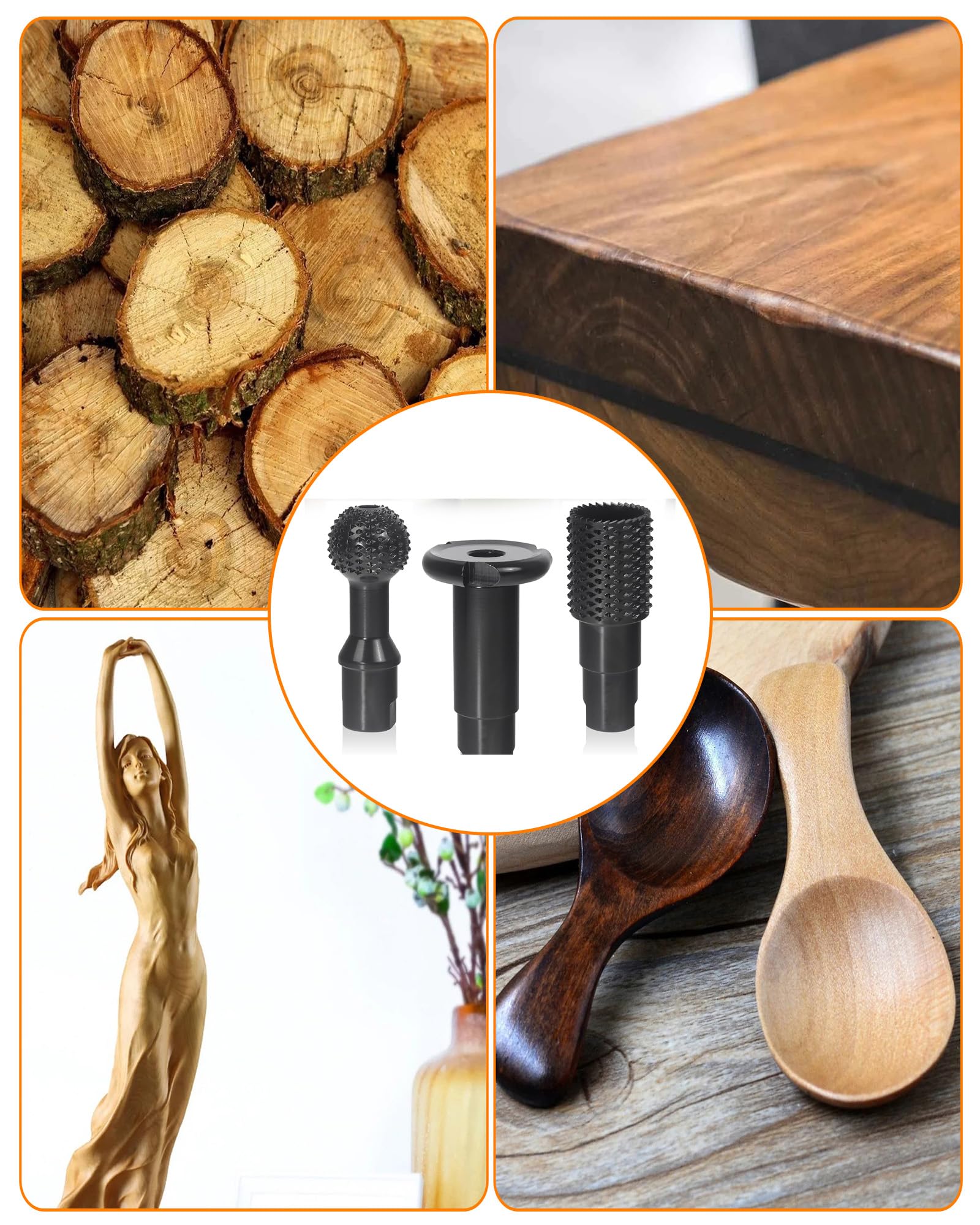3 Stück M14 Kugelfräser Holz Schnitzen: Kugelmeißel Schnitzen Schleifköpfe Kugelraspel für 115/125mm Winkelschleifer