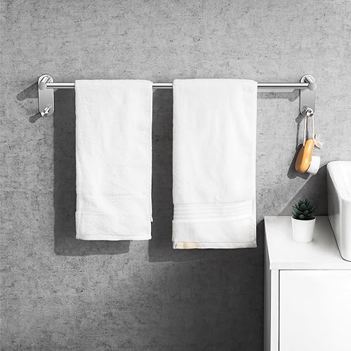 Miniatura 3 de Toallero adhesivo de 24 pulgadas  Toallero de acero inoxidable para baño, soporte de toalla sin perforaciones con 2 ganchos, plateado cepillado