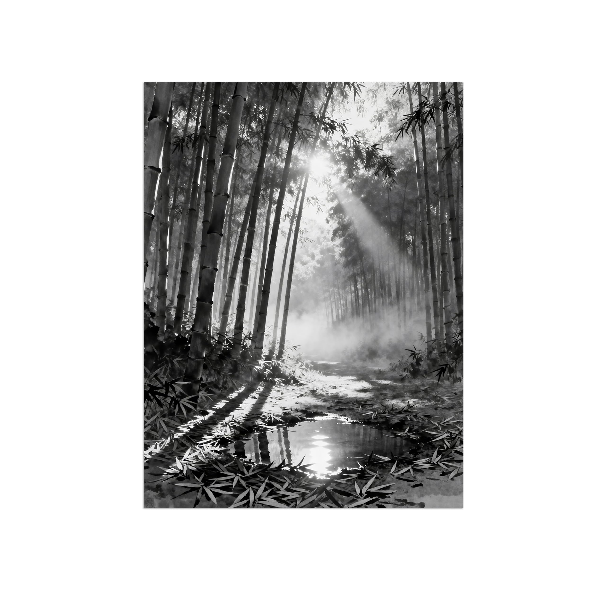 Black White Landscape Wall Art. Bamboo Sunshine. Picture 90x117cm Framed