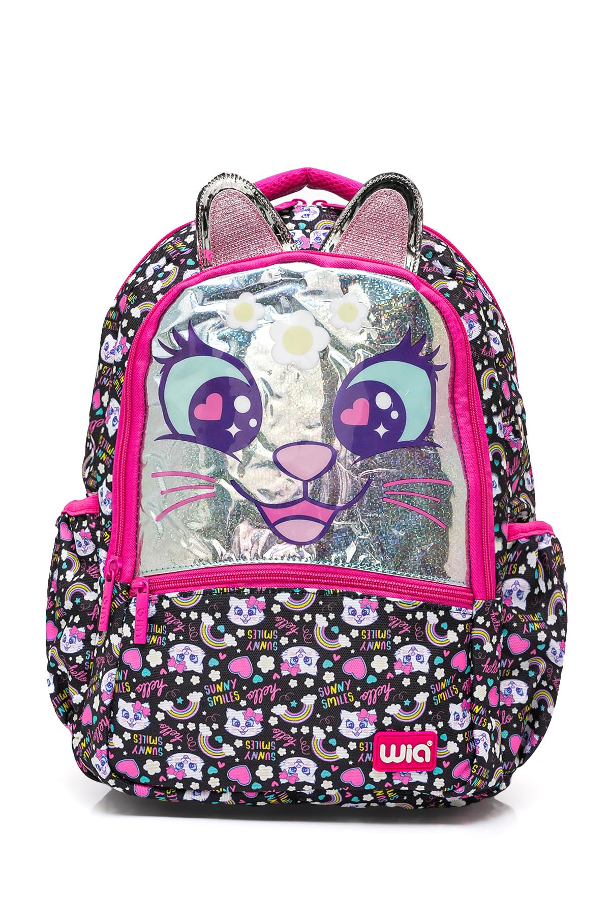 Wia Sweet Cat 3 Bölmeli Okul Çanta Seti, Tek Ebat, SWG-007, Siyah, kız-çocuk