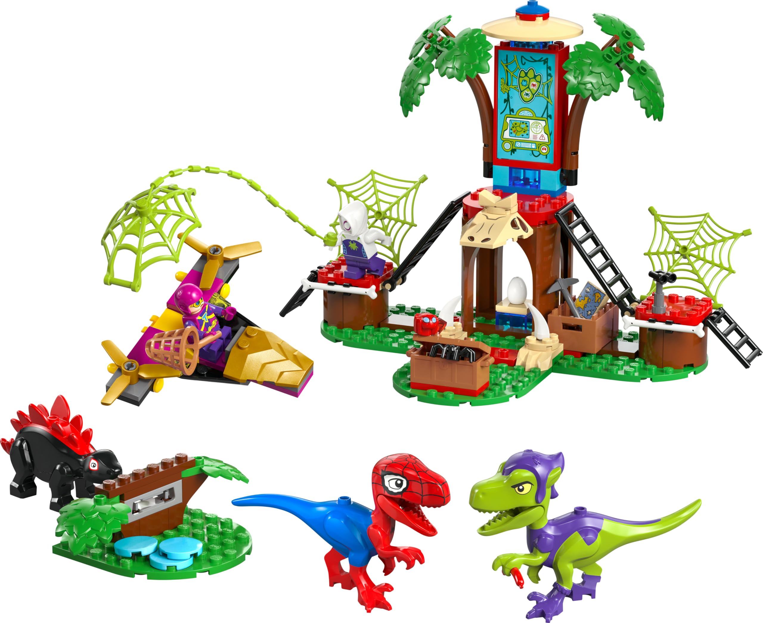 LEGO Marvel Spidey y Gobby: Batalla de Raptores en la Base de la Casa del Árbol, Dinosaurios de Juguete, Minifigura Spider Fantasma, Regalo para Niños y Niñas de 4 + Años Spidey y su Superequipo 11200