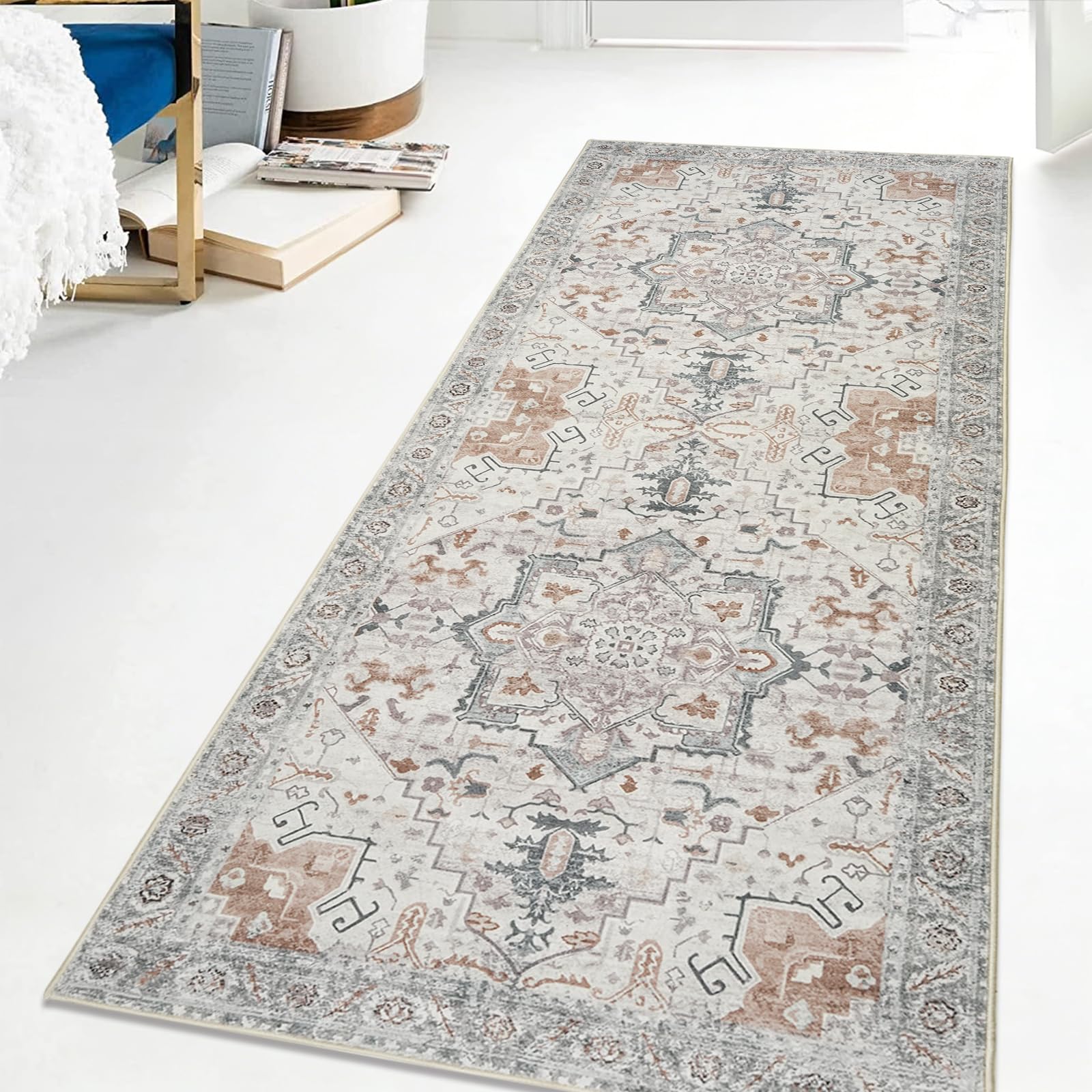 Famibay Runner Rugs for Hallway 50x150cm Hallway Runner Non Slip Washable Kitchen Runners Vintage Narrow Hall Hallway Carpet Runners for Kitchen Entryway Bedroom — image 1