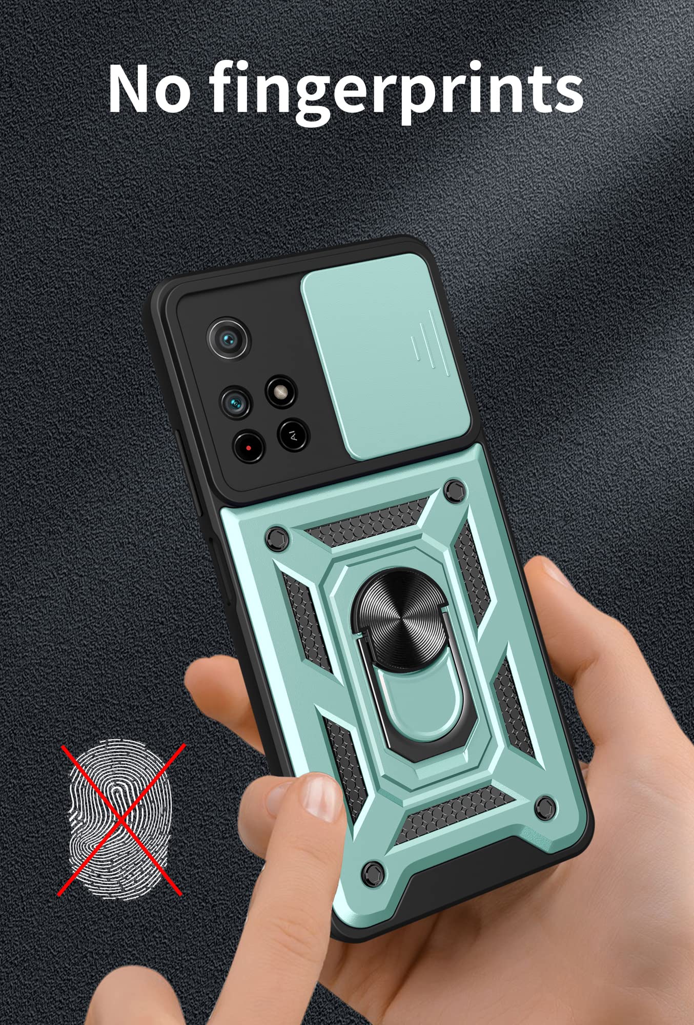 AENOCH per Custodia Xiaomi Redmi Note 11 Pro 5G GJB con Custodia per Fotocamera Scorrevole e Supporto per Anello [Cover Anti-Caduta Compatibile con Supporto Magnetico per Auto], Argento