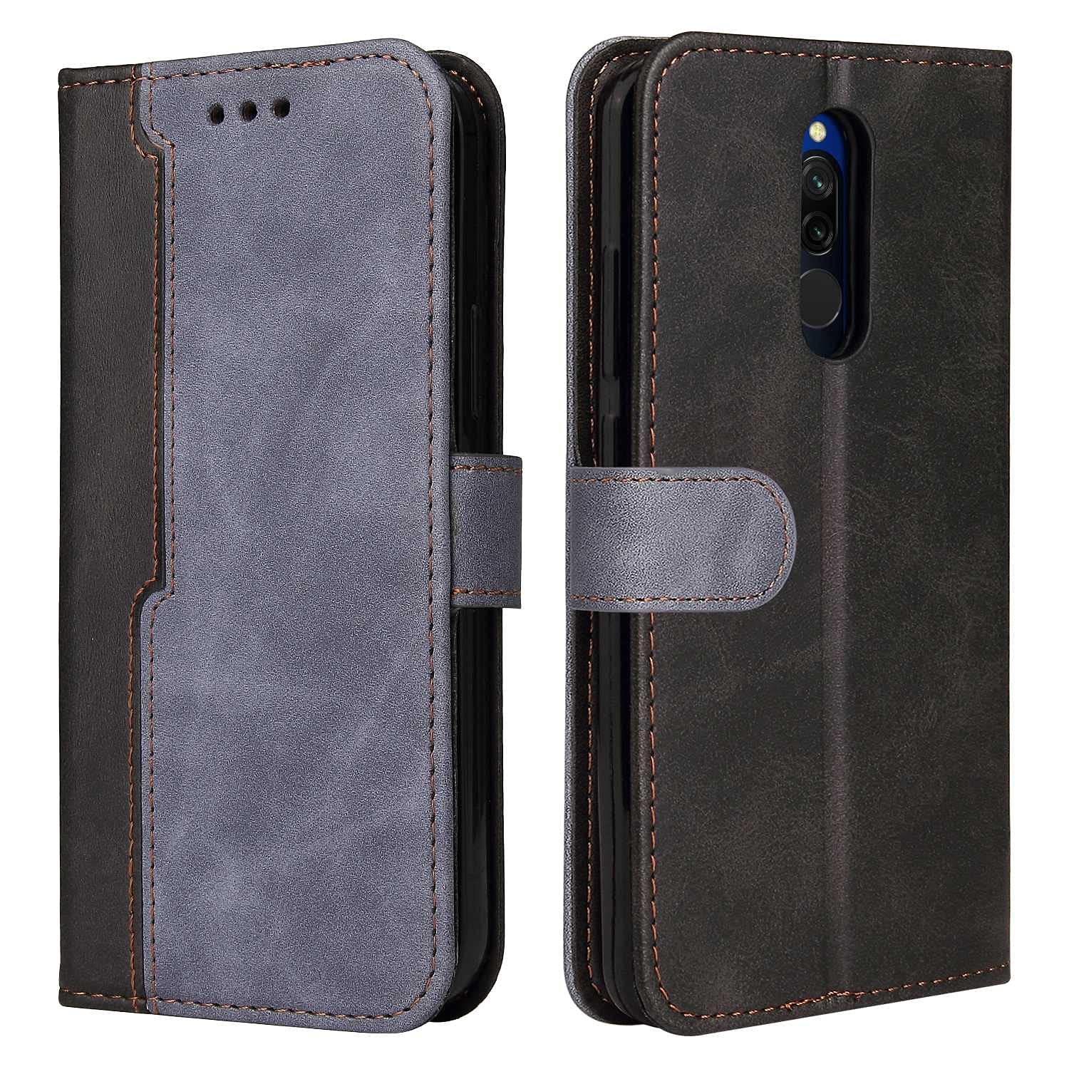SULIAN Case for Xiaomi Redmi 8 Leather Wallet Case,Magnetic Closure with Card Slot Holder Kickstand Flip Wallet Case for Xiaomi Redmi 8 6.22" -Grey