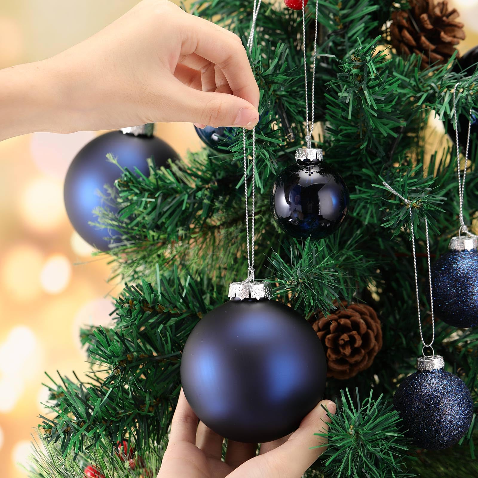 Vicenpal Set di 16 palline di Natale in vetro, decorazioni per albero di Natale, decorazioni per albero di Natale, lampadine da appendere per Natale, decorazioni per la casa e feste (blu)