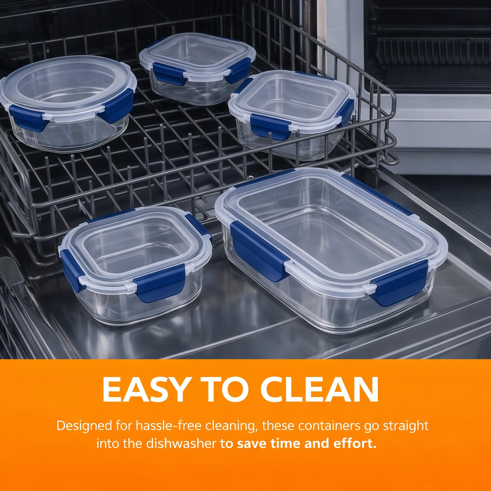 Set di 12 contenitori per alimenti in vetro con coperchi ermetici, con coperchi senza BPA, adatti a microonde, forno, congelatore e lavastoviglie, blu