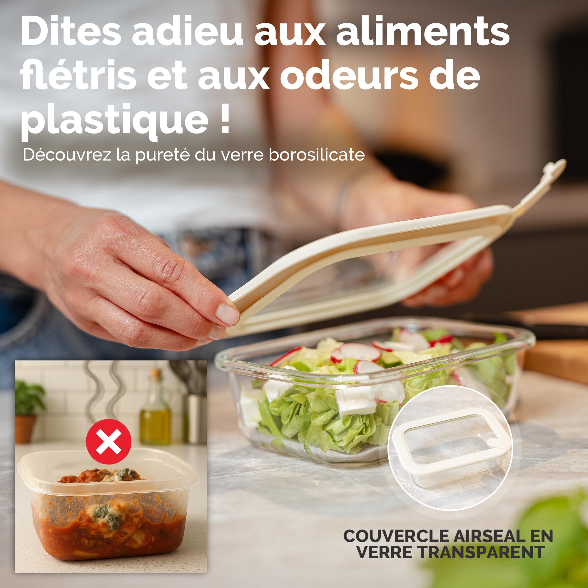 Boîte de Conservation en Verre Borosilicate Lot de 1x370ml, 1x640ml, 1x1020ml, 1x1520ml – Rangement et Organisation de Cuisine, Rangement Frigo, Boîte Rangement Cuisine