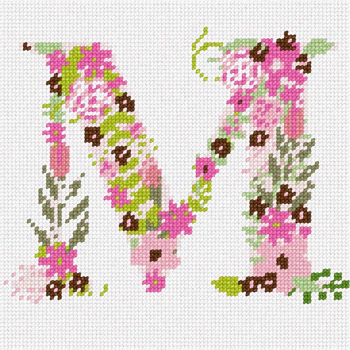 Pepita Needlepoint Canvas: The Letter M Flowering, 7 x 7