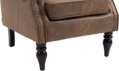 Miniatura 9 de Henf Sillón moderno tapizado con patas de madera resistentes y respaldo alto, sillón de tela para oficina, para sala de estar, dormitorio (café)