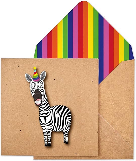 Birthday Party Hat Zebra Handmade Greeting Card with Rainbow Envelope