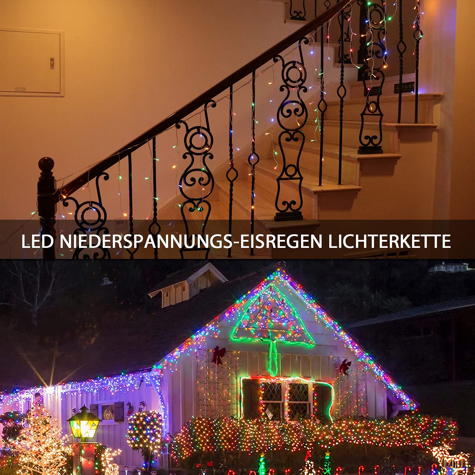 YUENFONG LED Lichtervorhang Eisregen – 10 M, 400 LEDs, 8 Modi, IP44 Wasserdicht, Warmweiß