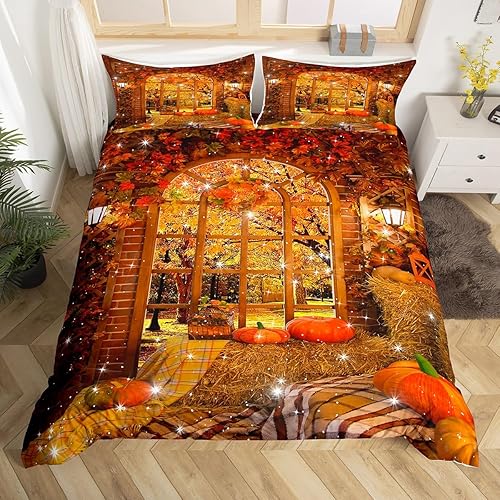Miniatura 1 de Juego de ropa de cama para decoración de dormitorio de otoño, tamaño matrimonial, para niñas y mujeres, funda de edredón con temática de cosecha de