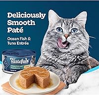 Vista 4 de Blue Buffalo Tastefuls Paté de comida húmeda para gatos, hecho con ingredientes naturales Entrada de pescado y atún del océano, latas de 3 onzas