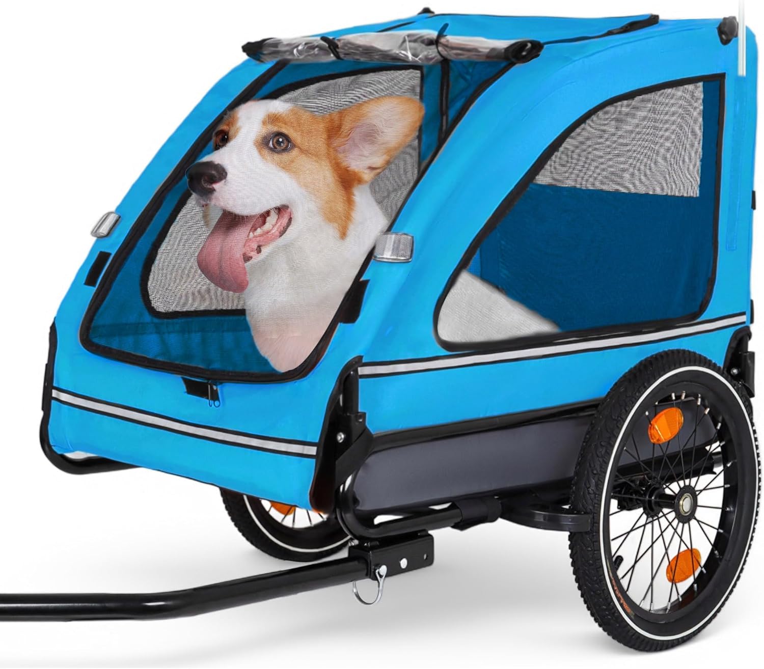 Dog Bike Trailer, Dog Cart for Bicycle, Suitable for Small and Medium Pets, Easy Folding Cart Frame, Quick Release Wheel, Non-Slip Floor, Internal Leash, 66LBS Grey
