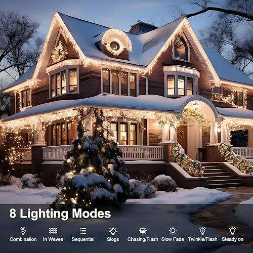Miniatura 3 de Luces LED de Navidad para exteriores, 624 LED de 59 pies, 8 modos con 96 gotas, luces de carámbano blanco frío, guirnalda de luces de hadas para