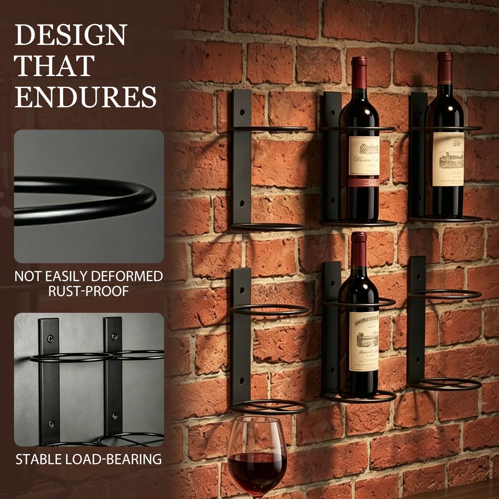 Botellero de Vino de Hierro para Pared 6 Estantes Individuales, Diseño para Colgar y Almacenamiento Práctico de Botellas de Vino