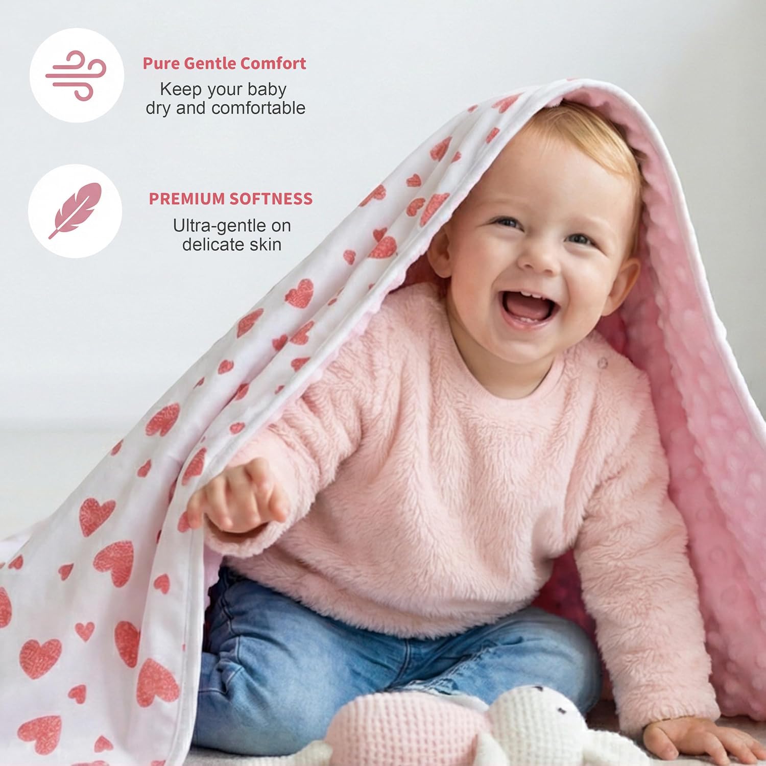 GUNTAIL Baby Blankets for Boys or Girls, Super Soft Nursery Crib Blanket, Newborn Blanket with Double Layer, Dotted Backing, Lightweight Baby Crib Blanket, 30 * 40 inche (Heart)