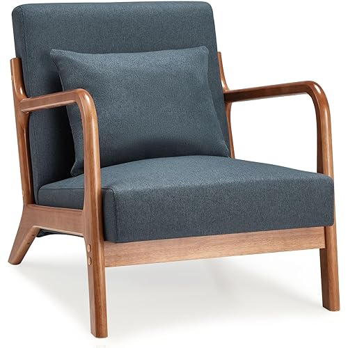 Esright Modern Accent Chairs for Living Room, Mid Century Modern Living Room Bedroom Reading Comfy Lounge Chairs, Small Side Armchair for Bedrooms in Blue