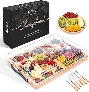Smirly Charcuterie Boards with Lid Large Travel Cheese Charcuterie Boards with Lid, Portable Bamboo Cheese Platters Serving Tray for Home Kitchen Picnics, Housewarming Gifts Wedding Gifts for Couples