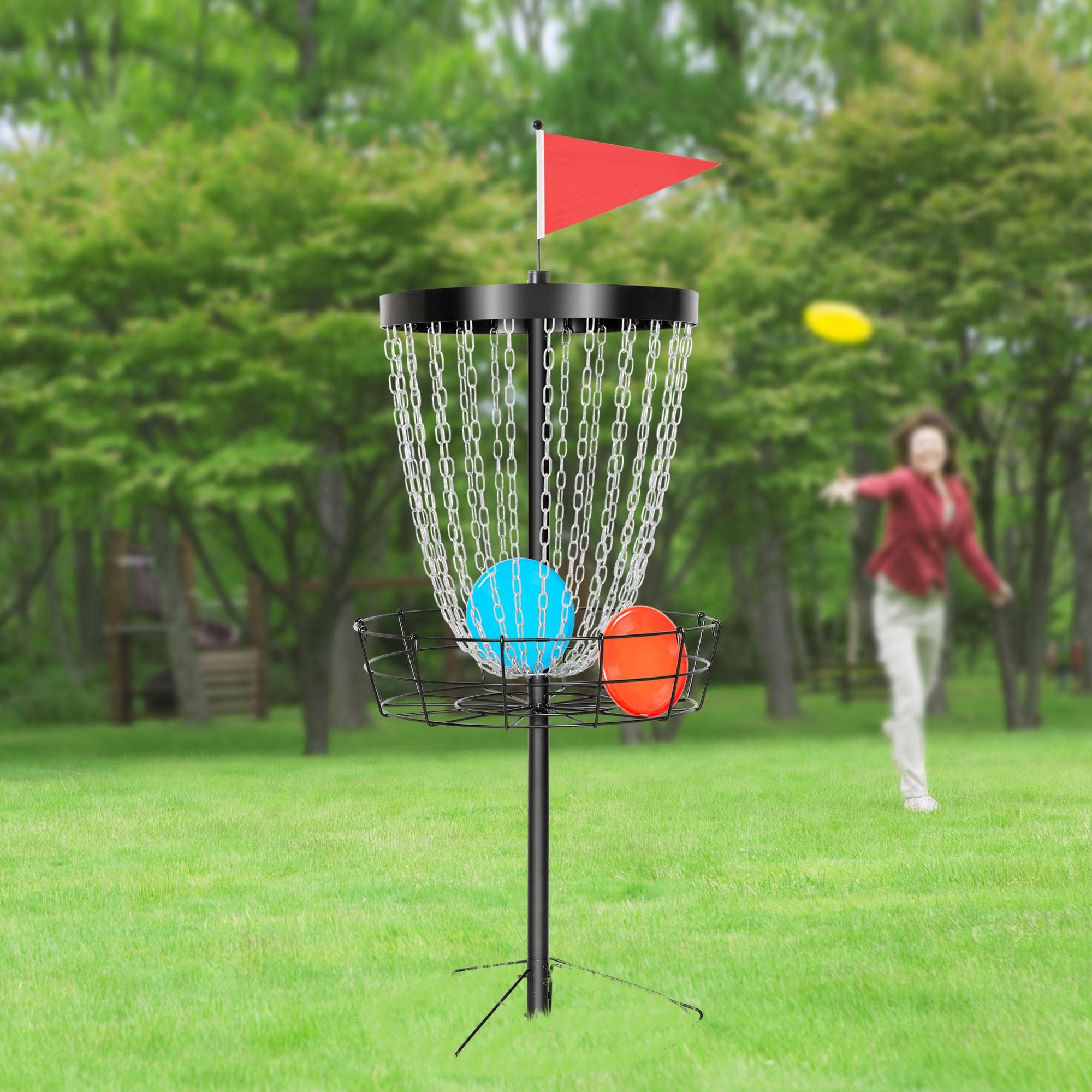 Yaheetech 2pcs 24-Chain Disc Golf Basket with Discs and Carring Bag Heavy Duty Portable Disc Golf Target Goal Practice Target Flying Disc Golf Practice Basket, Black