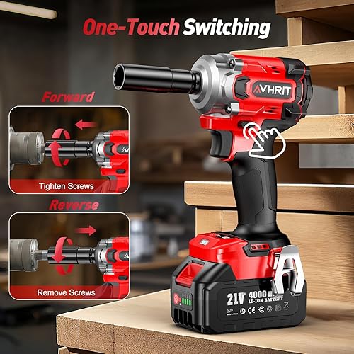 Miniatura 5 de Llave de impacto inalámbrica, 480 pies-libras (650 N.m) pistola de impacto de 12 pulgada sin escobillas, llave de impacto eléctrica de 3300 rpm, 1