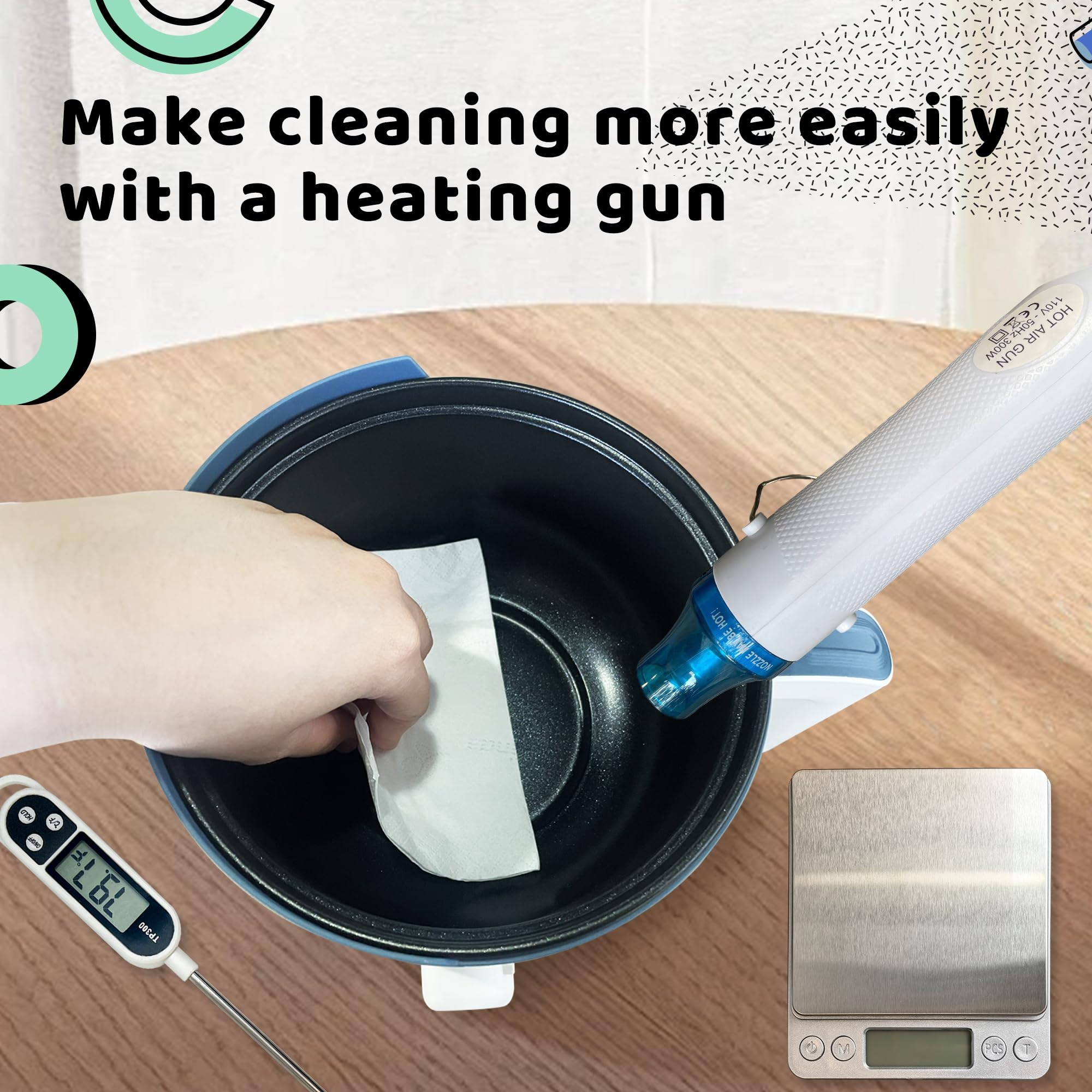 Kit per sciogliere la cera con bilancia digitale (senza batteria), pistola termica, termometro