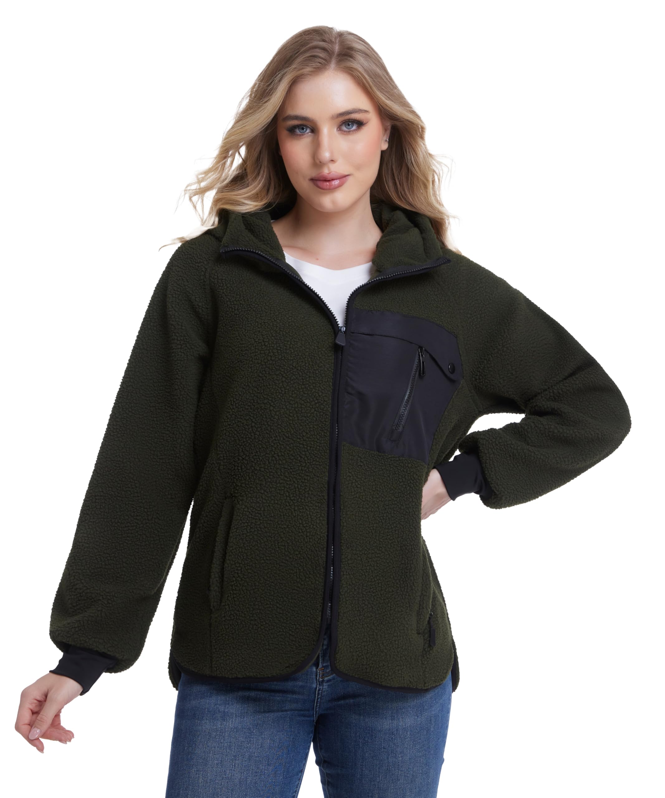 Giacca Pile Donna Invernale con Cappuccio Cerniera Felpa Sherpa Polar Hoodie Caldo Termica Lavoro Teddy Cappotto per Outdoor Running Trekking Sci