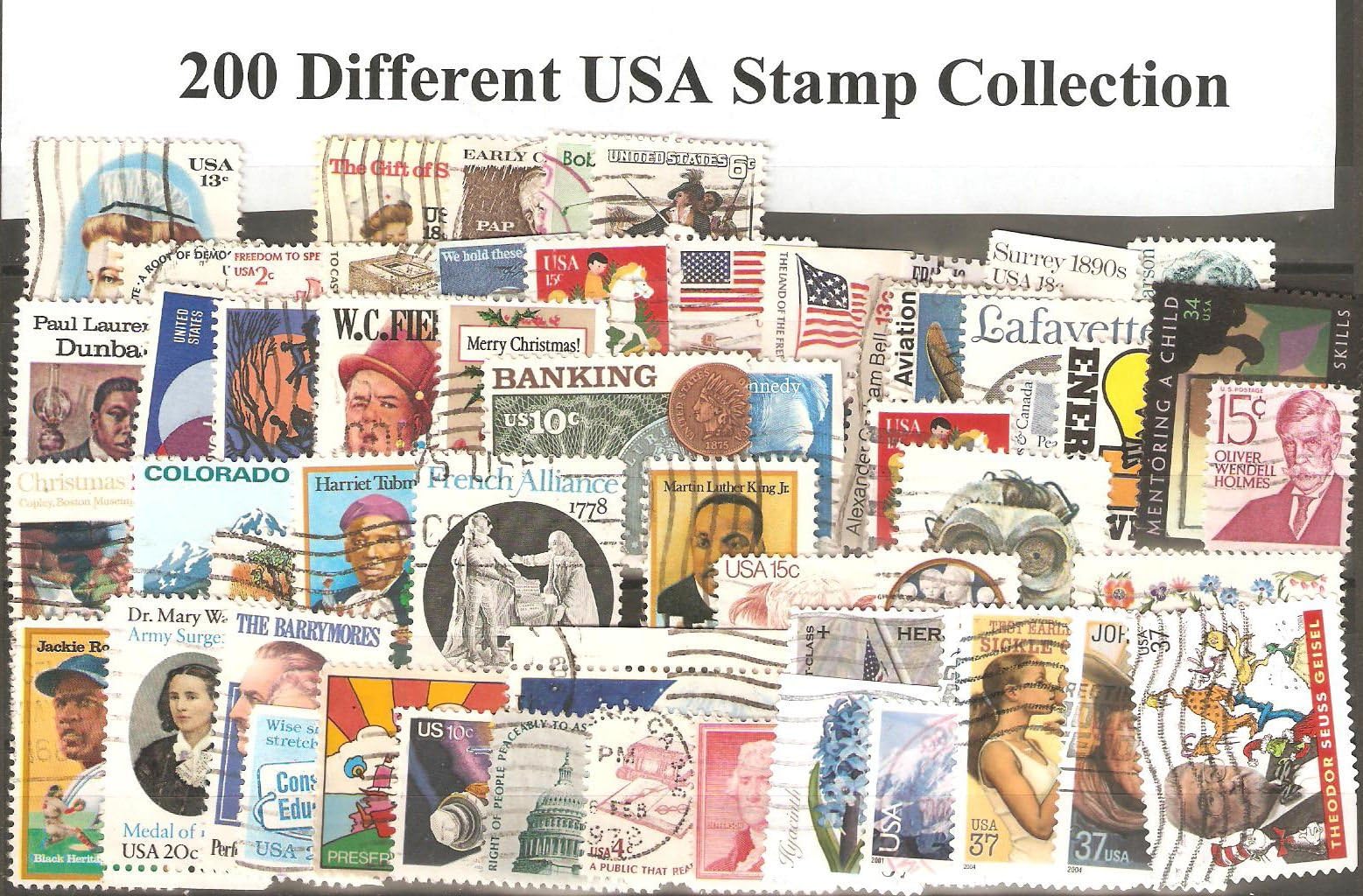 USA Collectible Postage Stamps: 200 Different USED USA Stamp Collection