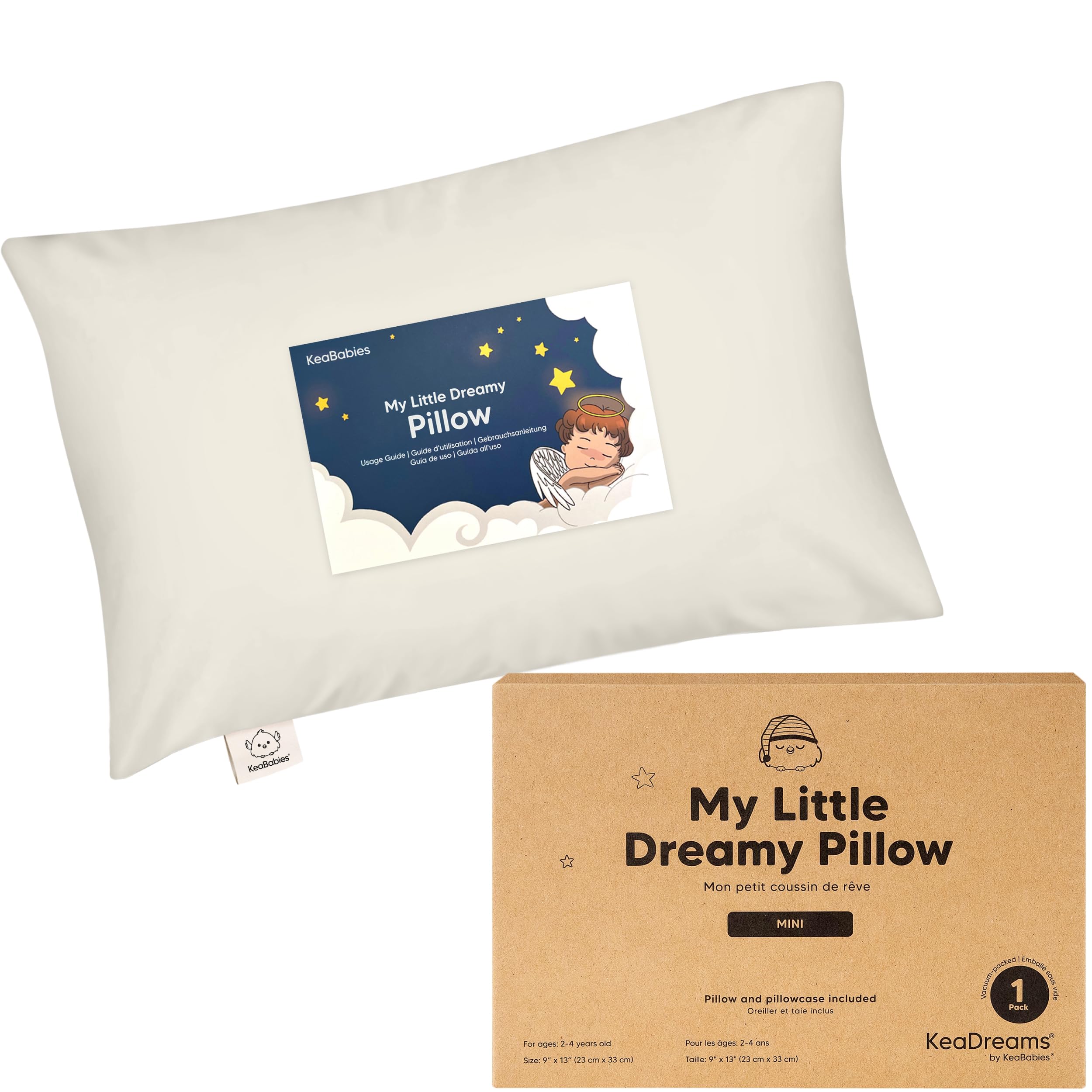 Mini Toddler Pillow with Pillowcase - 9x13 My Little Dreamy Travel Kids Pillow for Sleeping, Toddler Bed, Small, Tiny, Organic Cotton Pillowcase, Soft