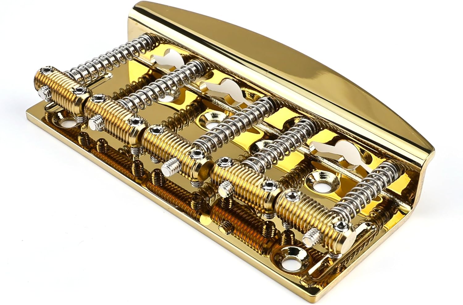 5 String Electric Bass Guitar Bridge Stainless Steel Saddles Plate 19mm (3/4") Fixed Hardtail Bridge Compatible with Vintage style Fender Jazz Precision Bass Replacement Parts Gold