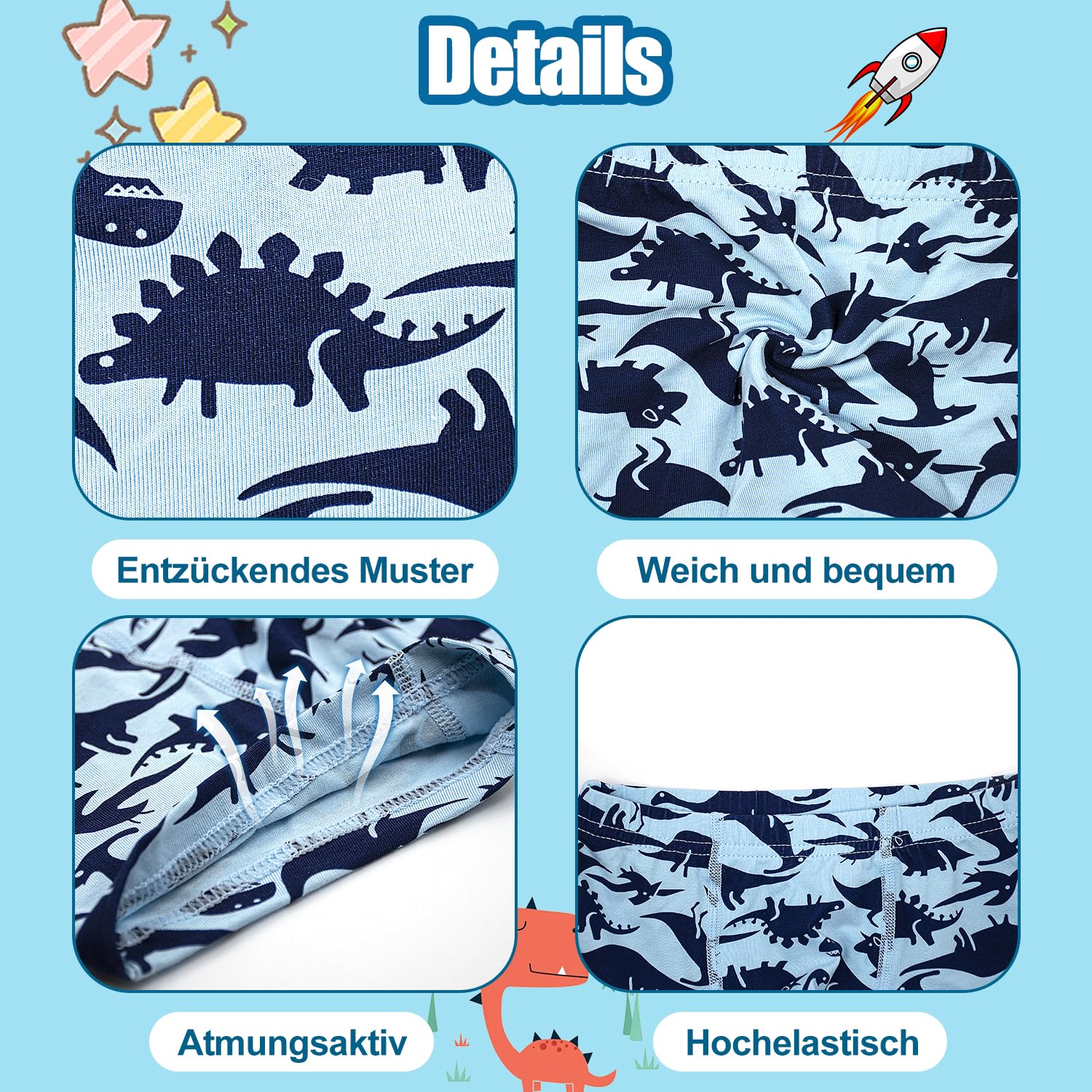 Boxershorts Jungen Kinder 5er Pack, Unterhose für Kleinkinder 2-8 Jahre Weiche Unterwäsche Dinosaurier Tier Muster Schlüpfer