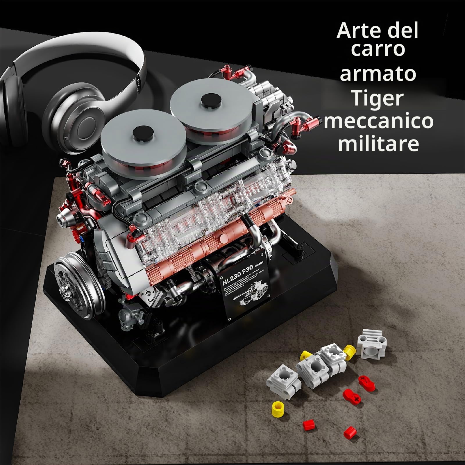 Technik Tiger Panzer Motor Bauspielzeug, Funzionante Motore di Veicoli Militari per Adulti da Costruire, MOC Meccanico Elettrico Set di Progetti per Hobby, Regali per Bambini Adolescenti 14+