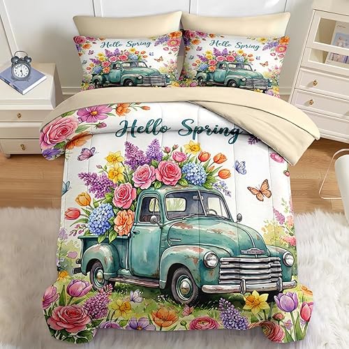 Miniatura 13 de Nesker Juego de edredón de primavera de 7 piezas, tamaño King, juego de ropa de cama de mariposas florales para niños y adultos, juegos de sábanas