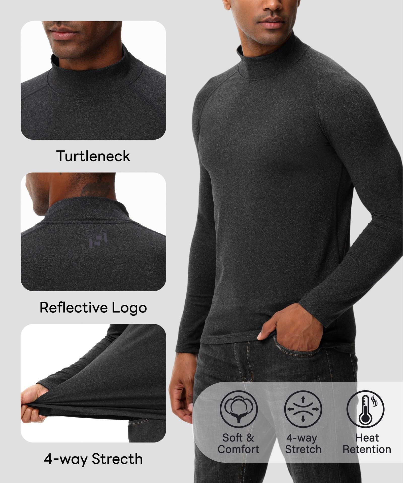 HUGE SPORTS Maglia Termiche da Uomo Invernale Biancheria Intimo Termica a Maniche Lunghe Asciugatura Rapida Corsa Ciclismo