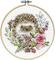 Design Works Hedgehog Counted Cross Stitch Kit - Complete Animal Needlecraft Set with Cotton Aida, Floss, Hoop & Needle, 6x6 Finished