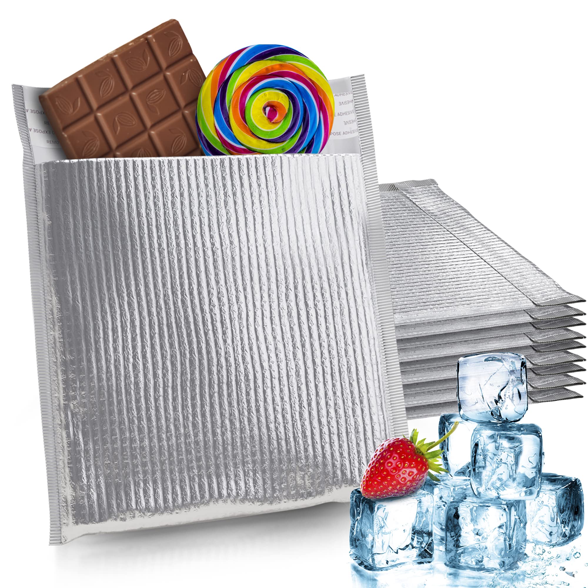 APQ Thermal Mailers 10 x 10.5, Metallic Foam Thermal Bags for Cold and Hot Food 25 Pack, Lightweight Self-Seal Disposable Insulated Bags, Leakproof