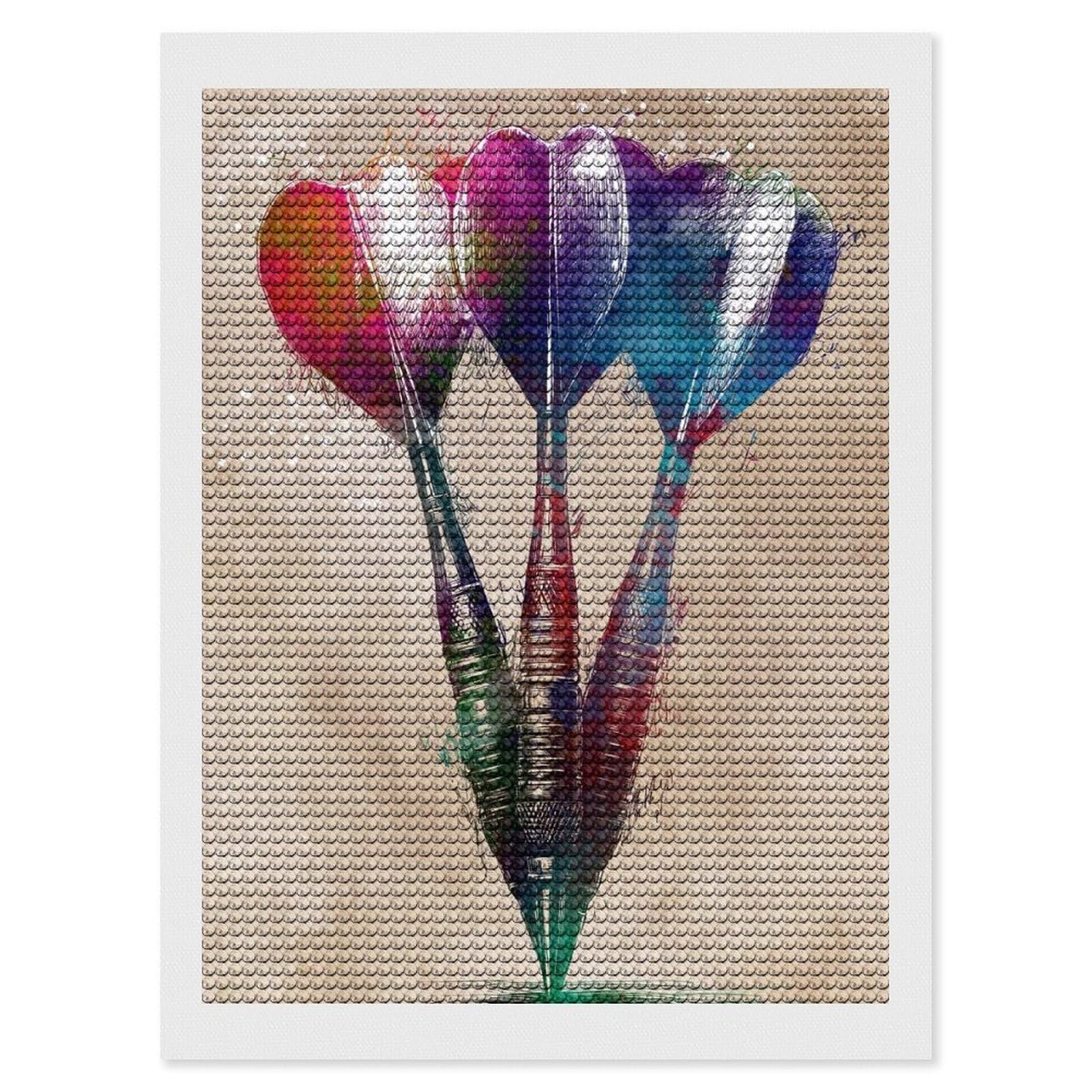 Junmoney Watercolor Darts Art Diamond Painting Set 12"x16", Stress Relief Craft, Easy to Enjoy, Vintage Style Decor, Festive Craft Gift