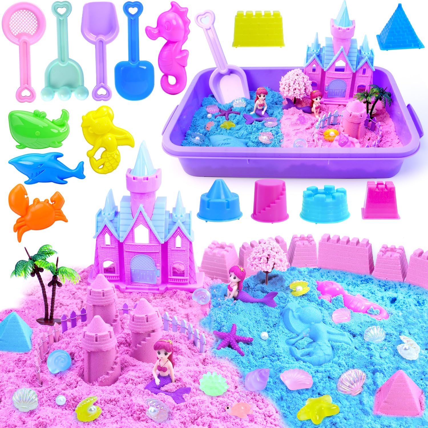 Mermaid Sensory Bin Kinetic Sand Playset Fine Motor Skills Montessori Sand Toys with 2.2 lbs Sand & Castle Molds & Sand Shovel Tools,Ocean Theme Educational Toys for Aged 3-8 Girls Birthday Gifts Mermaid Sensory Bin Kinetic Sand Playset Fine Motor Skills Montessori Sand Toys with 2.2 lbs Sand & Castle Molds & Sand Shovel Tools,Ocean Theme Educational Toys for Aged 3-8 Girls Birthday Gifts