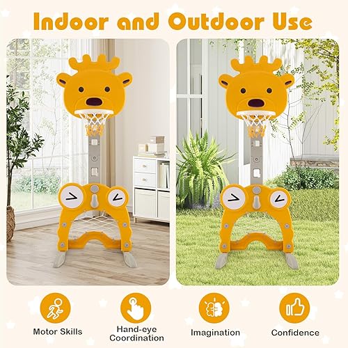 Vista 66 de Costzon Aro de baloncesto para niños, centro de actividades deportivas para niños pequeños con 5 niveles de altura ajustables, juego de juego