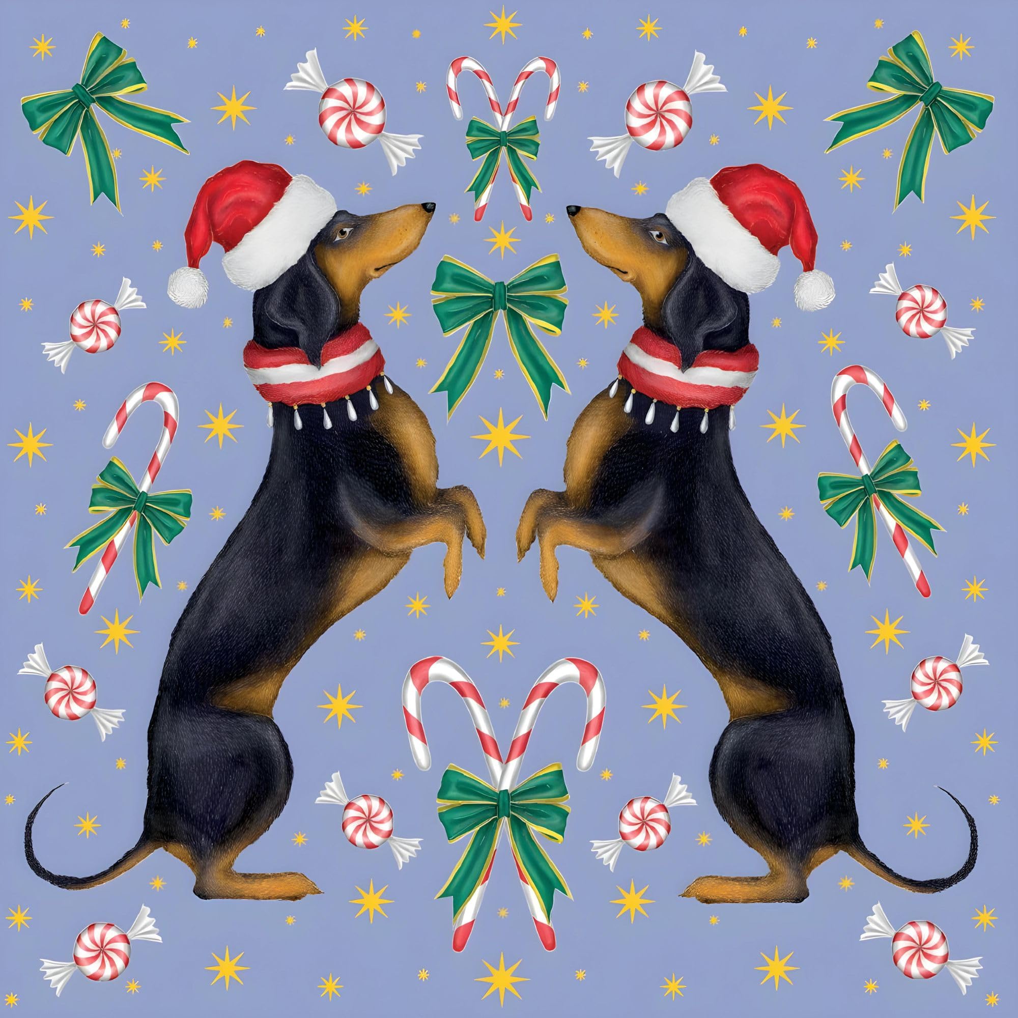 Christmas Cards Pack of 5, Dachshund Dogs in Santa Hats, Artistic Festive Dog Design by Catherine Rowe, Made in the UK