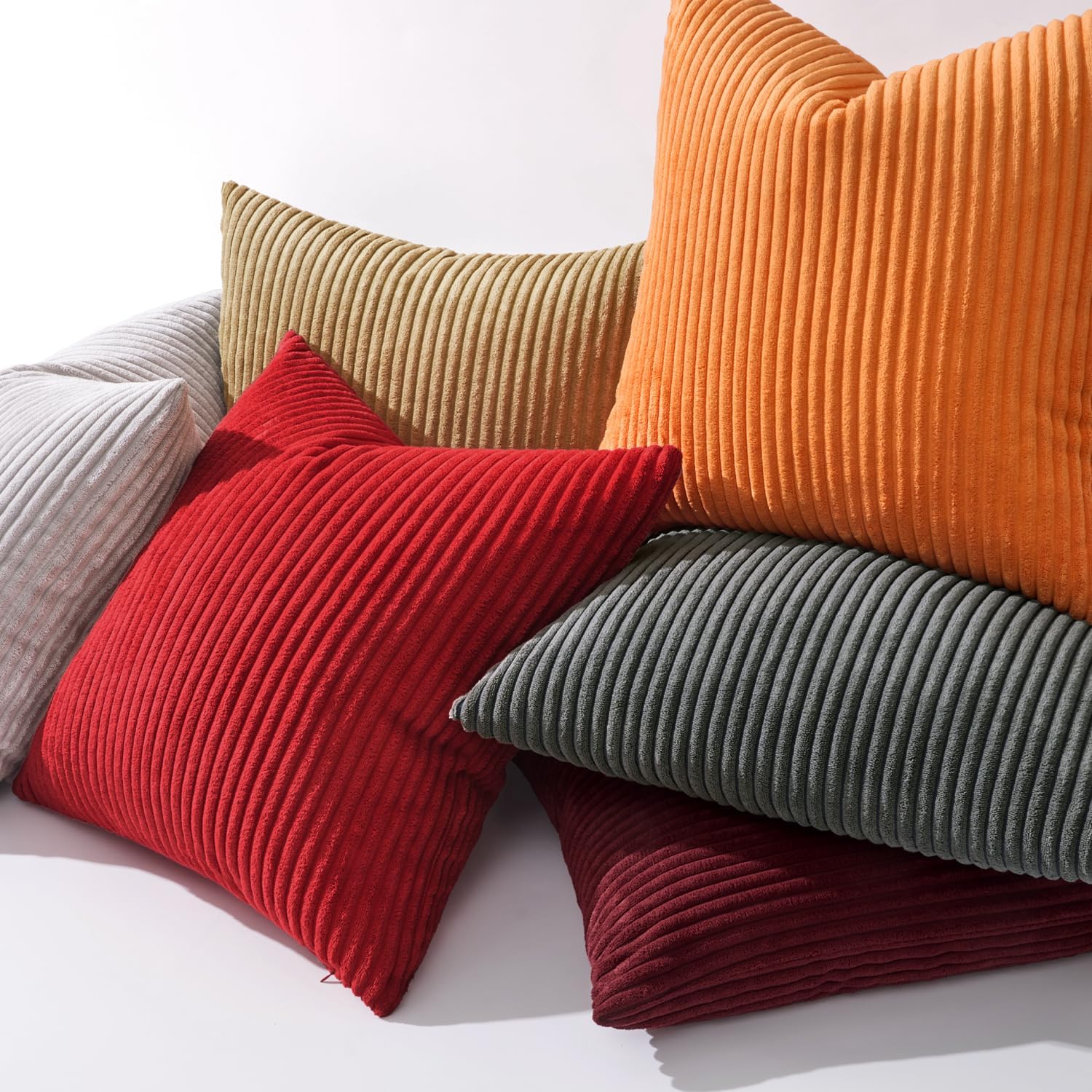 MIULEE Winter Pack of 2 Orange Pillow Covers 18x18 Inch Soft Boho Striped Corduroy Throw Pillow Covers Decorative Square Cushion Cases Pillowcases for Sofa Bedroom Couch Home Decor. - Image 6