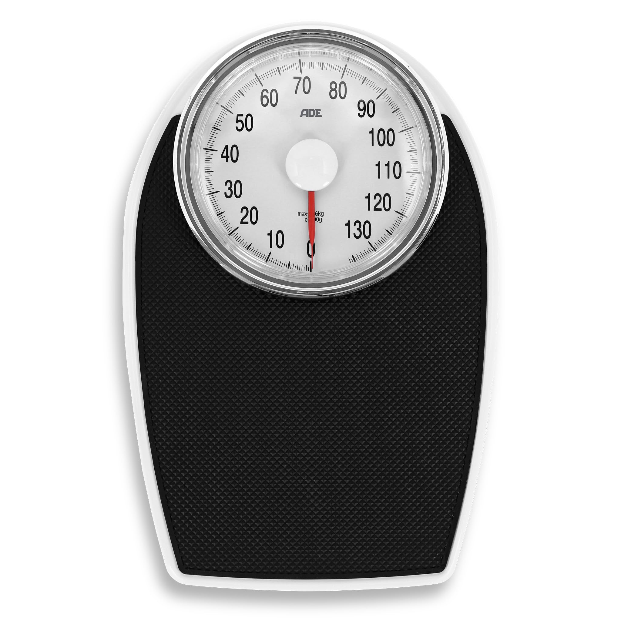 ADE Körperwaage analog im Retro Look | rutschfeste Wiegeoberfläche | mechanische Personenwaage mit extra großer Anzeige | ohne Batterie | bis 136 kg | schwarz