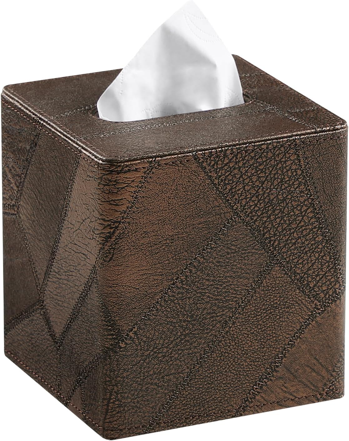 Square Tissue Box Cover, Stylish Leather Tissue Box Holder with Magnetic Bottom, Used As A Decorative Tissue Holder for Living Rooms, Bedrooms, and Desks (Brown Vintage)