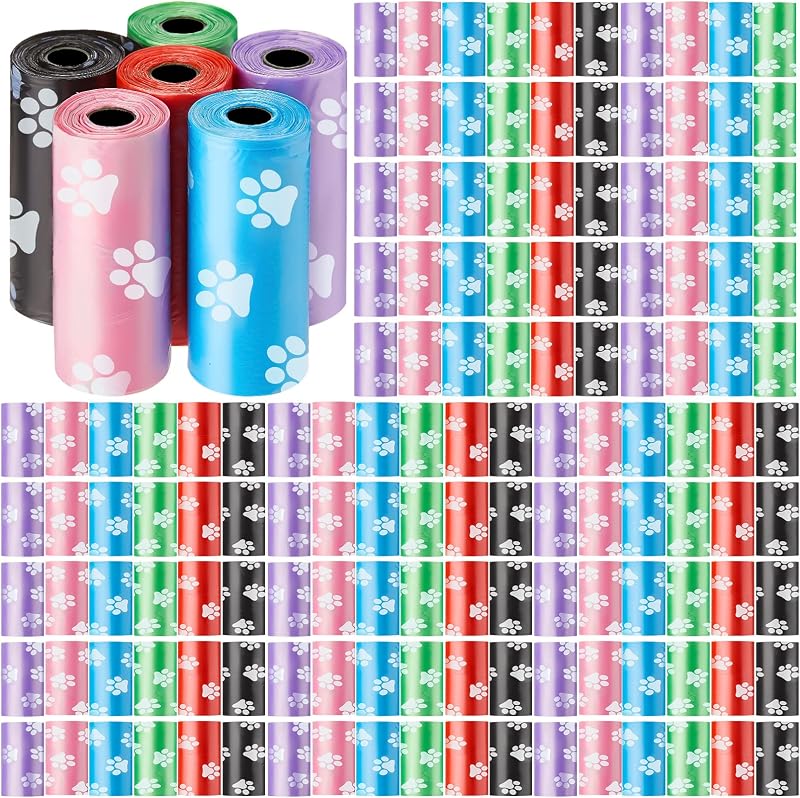 3000 unidades, 200 rollos de bolsas de plástico para excrementos de perros, bolsas desechables para excrementos de perros, mascotas, excrementos, viajes para caminar al aire libre, colores mezclados (estilo de estampado de pata)