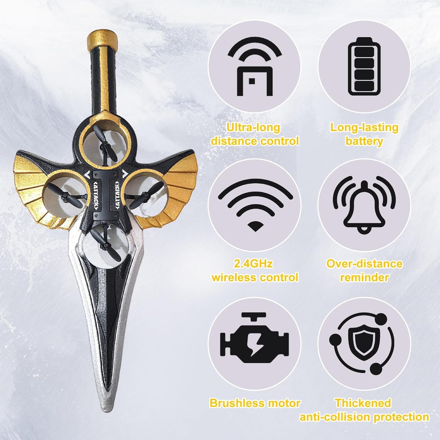 Flying Sword RC Airplane, Gesture Control Airplane for Kids Adult 8-16, Remote Control Drone Sword with Light, 360° Flip, Gravity Sensing, Stunt Roll, Gifts for Kids Boys Girls, Gold